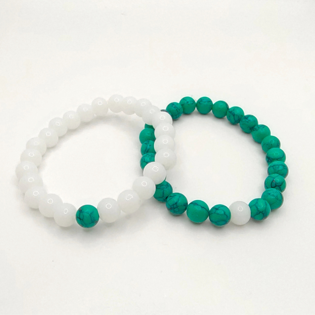 Green & White Couple Bracelets Set