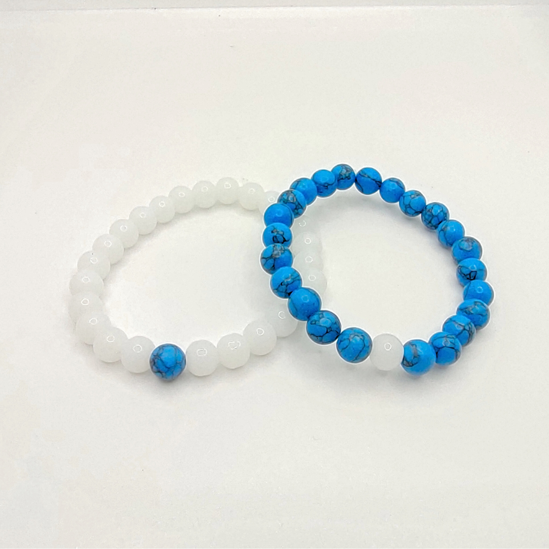 Blue & White Couple Bracelets Set