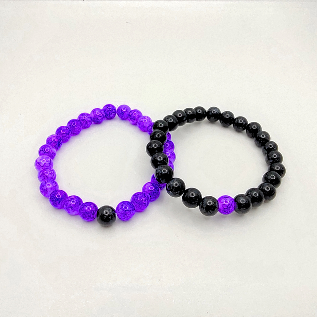 Purple & Black Couple Bracelets Set