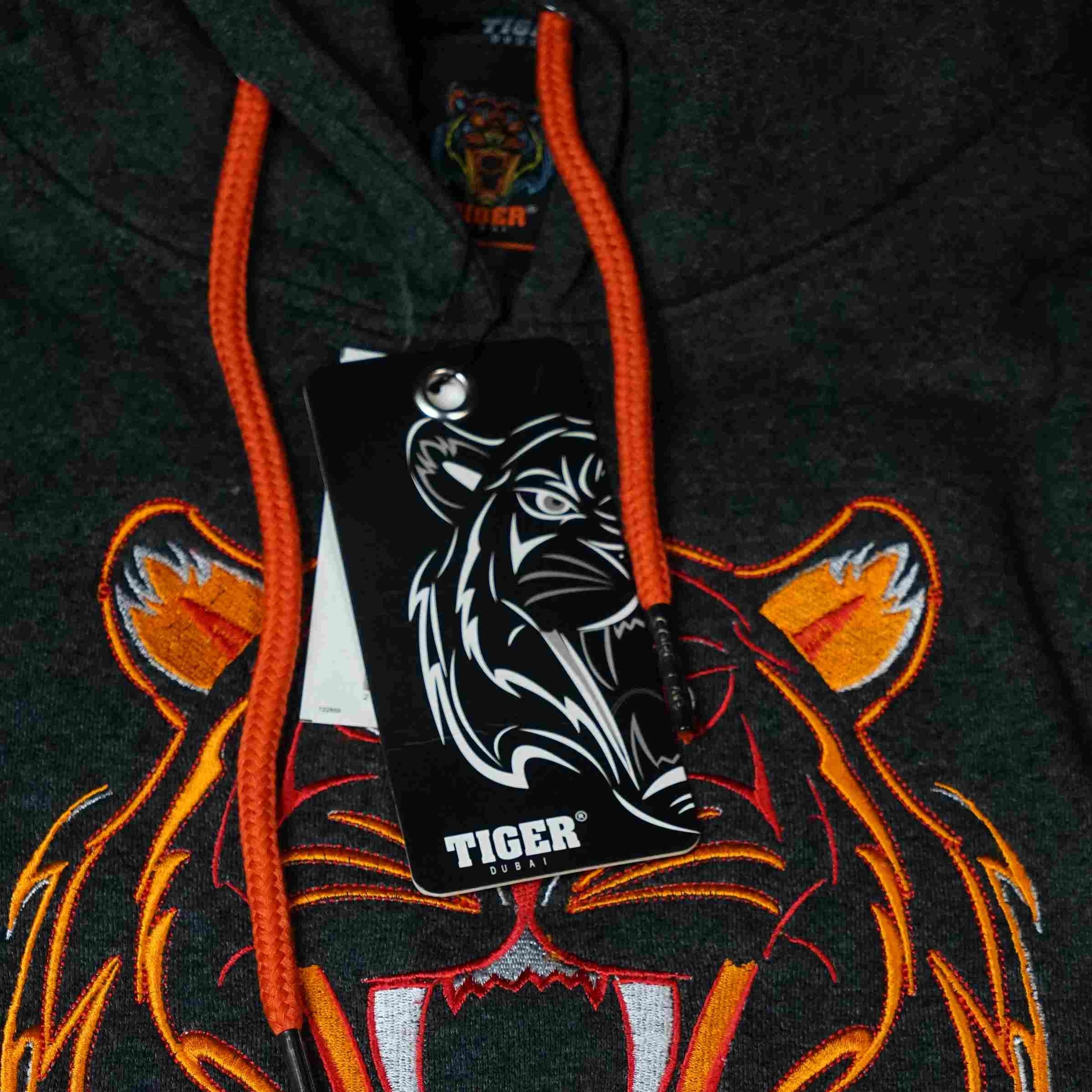 Men Charcoal Tiger Hoodie