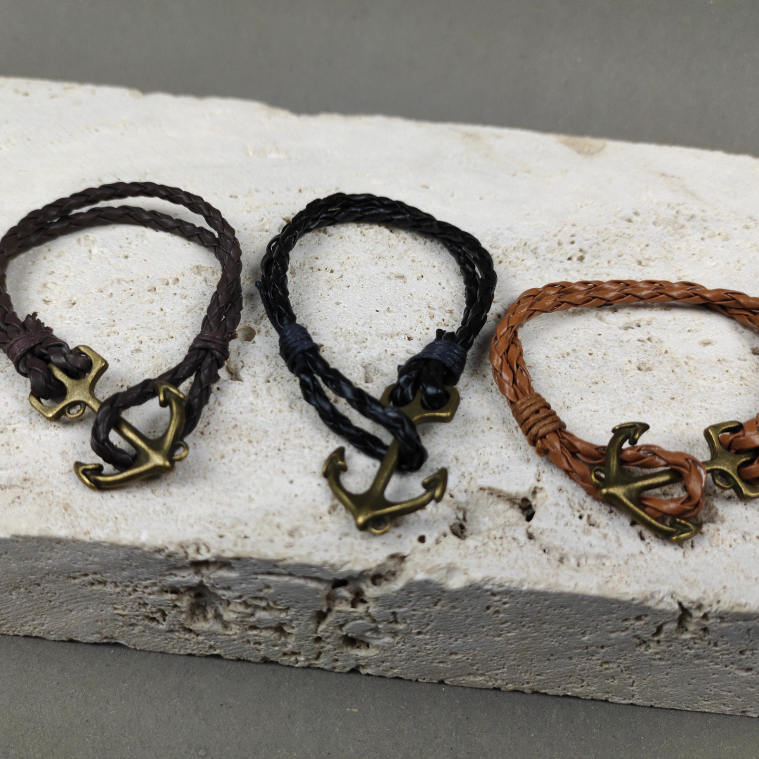 Pack of 3 Anchor Bracelets (Black, Brown, Camel)