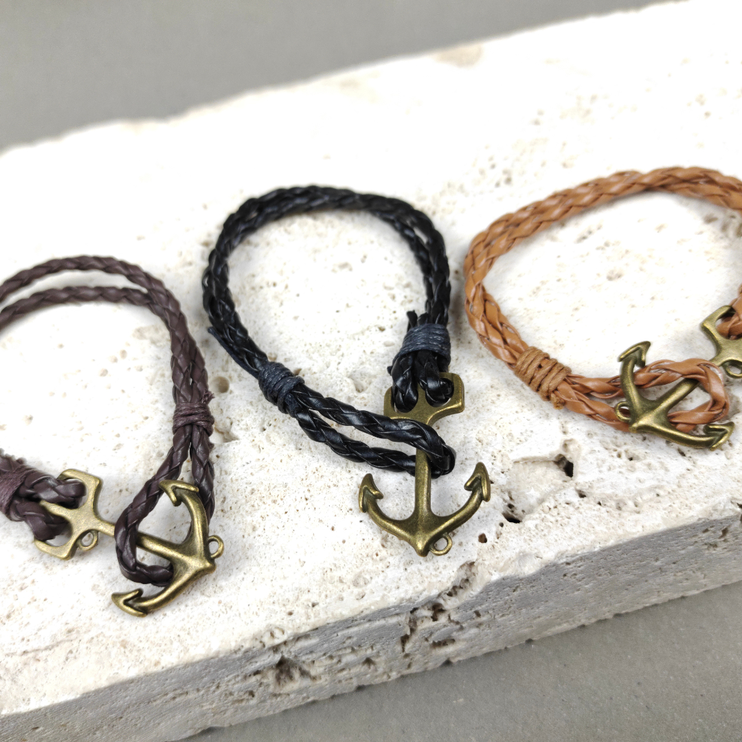 Pack of 3 Anchor Bracelets (Black, Brown, Camel)