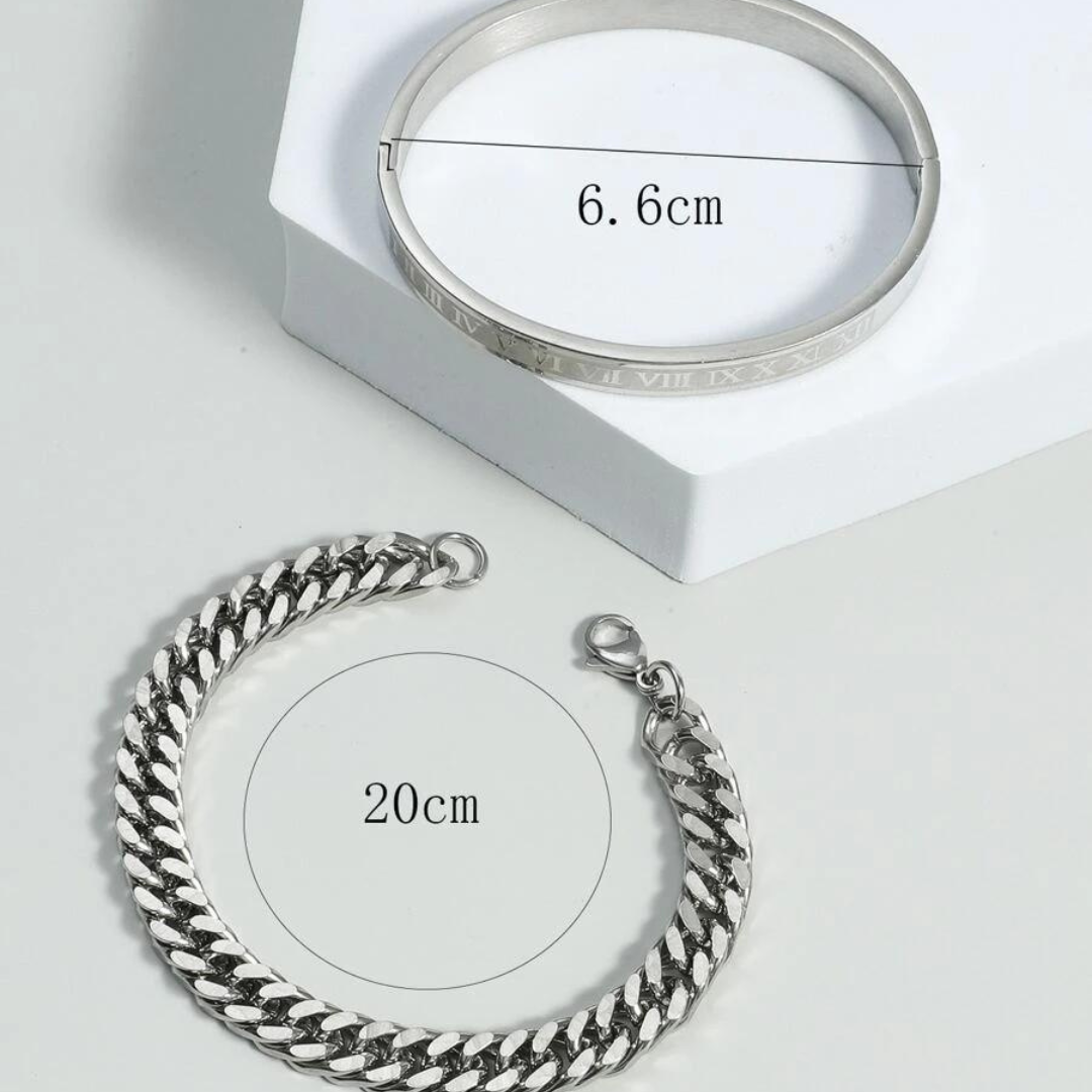 Men Chain Bracelet & Roman Numerals Bangle