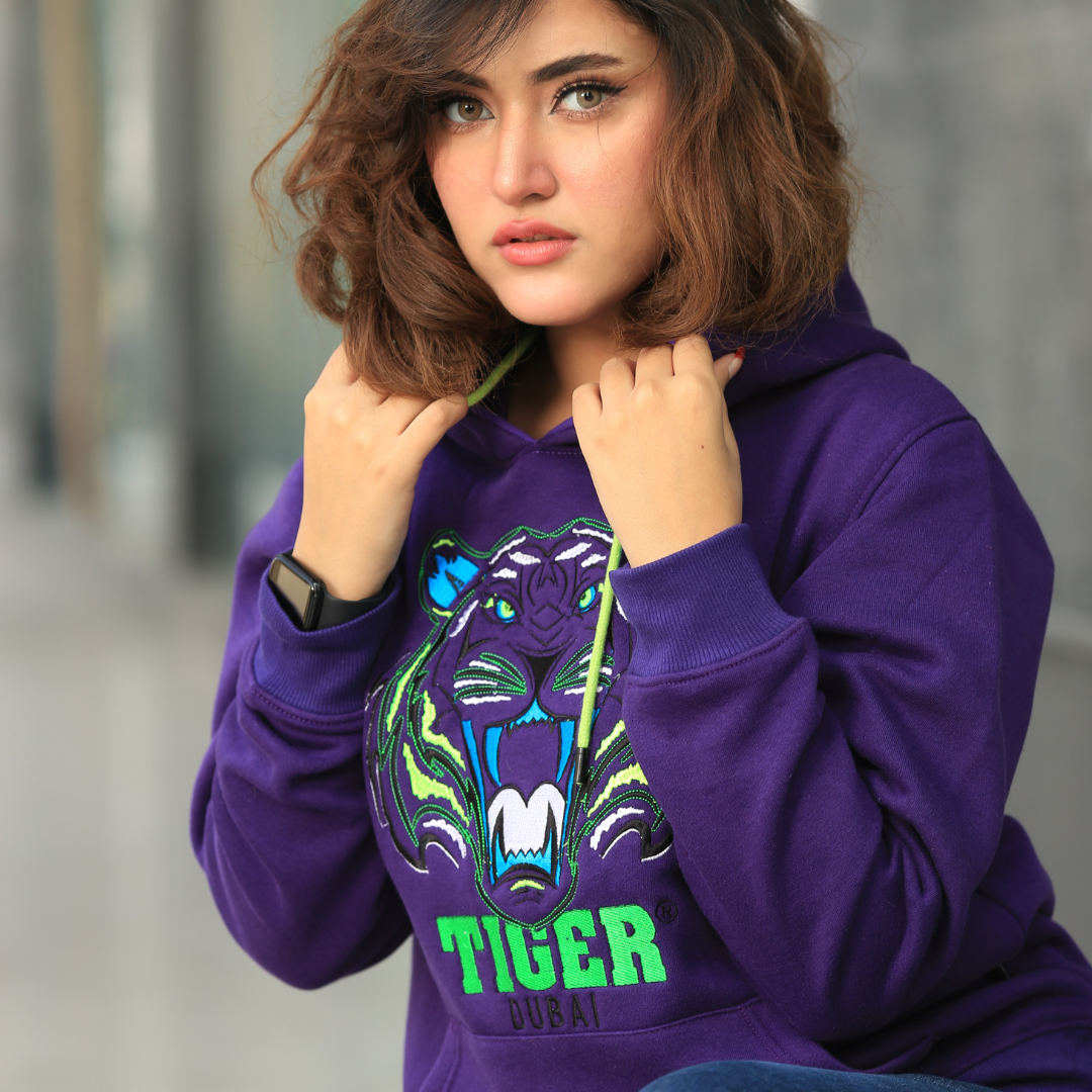 Women Purple Tiger Hoodie
