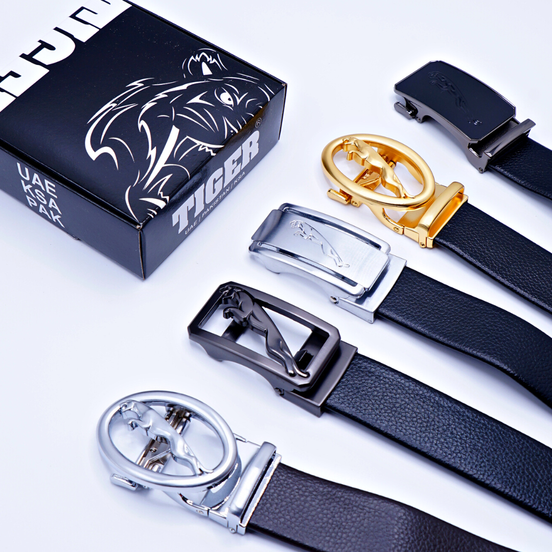 Tiger Silver Square Leather Belt